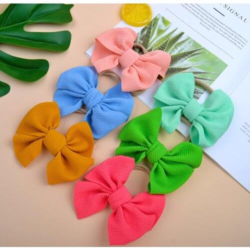 20Pcs/lot Sweet Bowknot Baby Headband Elastic Hair Bands Newborn Handmade Turban Solid Soft Nylon Headwear Kids Hair Accessories