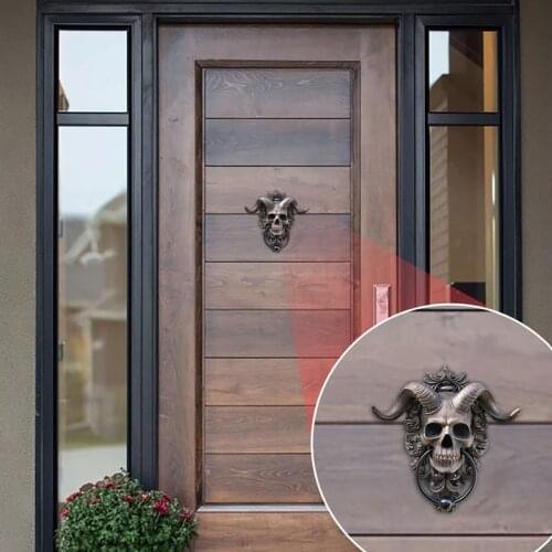 Horned Skull Hanging Door Knocker Gothic Heavy Duty Door Knocker Vintage Statues Garden Decoration Outdoor Pendants