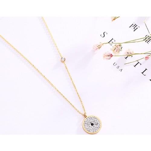 Luxury Crystal Zircon Round Pendant Necklace Stainless steel Chokers Collars kolye Women Accessories Fashion Jewelry cute gift