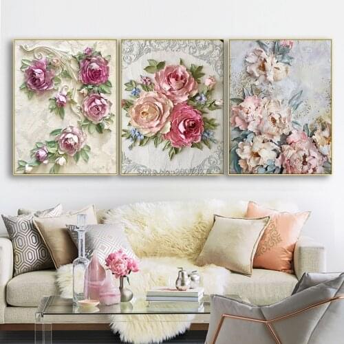Hand Painted Scandinavian Flower Canvas Painting Calligraphy Art Home Decoration Oil Paintings Wall Pictures For Living Room