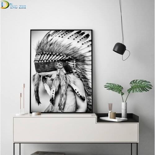 DIY Diamond Embroidery 5D Diamond Painting Indian Feather Hat Girl Diamond Mosaic Home Decor Full Rhinestone Cross Stitch Nordic