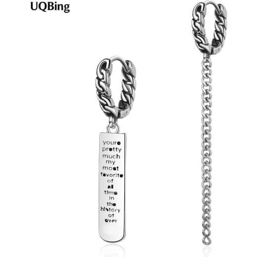 Vintage Punk Style 925 Sterling Silver Long Asymmetric Chain Letter Clip Earrings For Women Party Gifts Jewelry