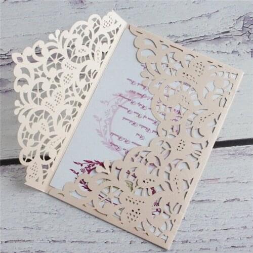 Light pink invitation card pocket elegant wedding birthday card floral laser cutting multi colors