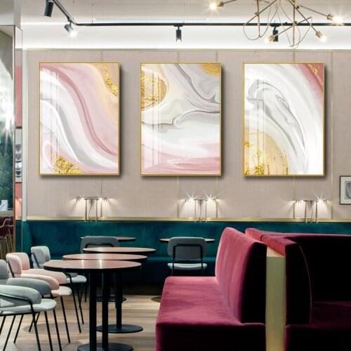 Fresh Quicksand style Mobility Abstract Pink golden Marble Landscape Modern Wall Art Picture Canvas Painting for room Decor gift