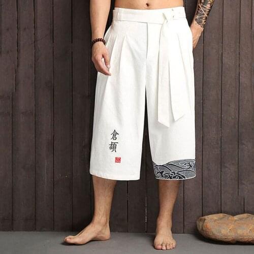Japanese Kimono Traditional Pants Men Asian Clothing Bath Pant Casual Loose Male Japan Style Yukata Trousers Linen Cropped Pants
