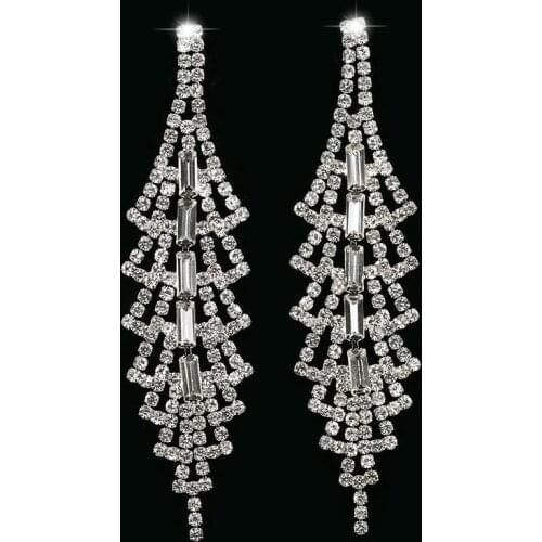 Vintage Fashion Jewelry Bohemia Crystal Earrings Silver plated Dangle Earring For Women brincos pendientes Long Earrings #341