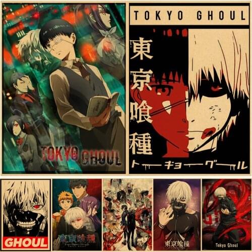 Japanese Anime Tokyo Ghoul Poster Kawaii Cartoon Kaneki Ken Wall Stickers Kraft Paper Art Print Home Room Decoration Painting