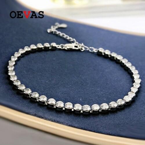 OEVAS 100% 925 Sterling Silver 3mm Full High Carbon Diamond Bracelet For Women Sparkling Wedding Party Fine Jewelry Wholesale