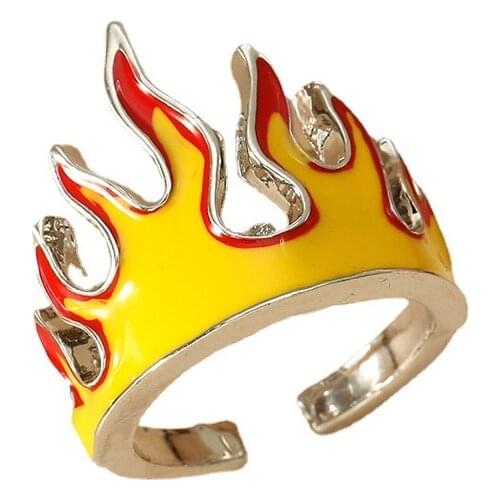 1Pcs Goth Flame Opening Rings for Women Metal Charms Vintage Punk Friendship Rings Jewelry Aesthetics Gifts 90s Party New