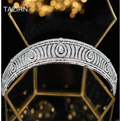 Cubic Zirconia European Royal Princess Wedding Bridal Tiaras and Crown CZ Party Headpieces Zircon Pageant Hair Jewelry for Women