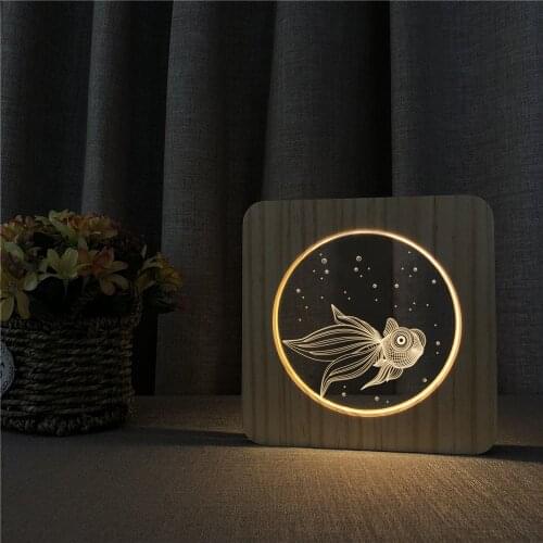 Gold Fish 3D USB LED Arylic Night Decor Lamp Table Light Switch Control Carving Lamp for Childrens Room Decoration Dropshipping