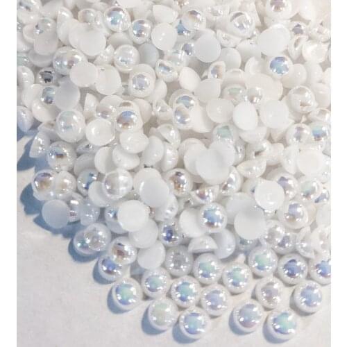 4 Sizes Rhinestones For Nail Half Round White Pearl 1000pcs/bag AB White Opal Pearls Nail Art White Half Round Pearl ,KJ44-204-y