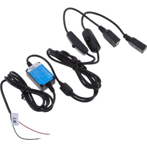 12V/24V to 5V3A Power Adaptor Inverter Dual USB Ports with Switch for Cars Motors 3.5 Meters