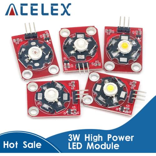 3W High Power LED Module Blue/Green/Purple/Red/White/Yellow LED with PCB Chassis for Arduino STM32 AVR