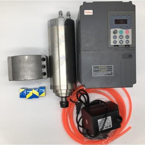 380V 3KW 4HP 24000rpm ER20 1-13mm Water Cooled AC Spindle Motor & 4KW VFD Pump 100mm Clamp Kit for CNC Router Engraving Wood