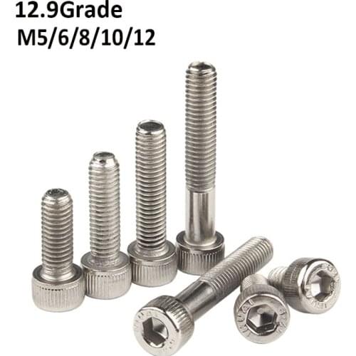 5/10/20PCS 12.9 Grade Nickel Plated Cap Cup Allen Head Socket Hexagon Screw Full/Half Thread Bolt Length 6-100mm M5 M6 M8 DIN912