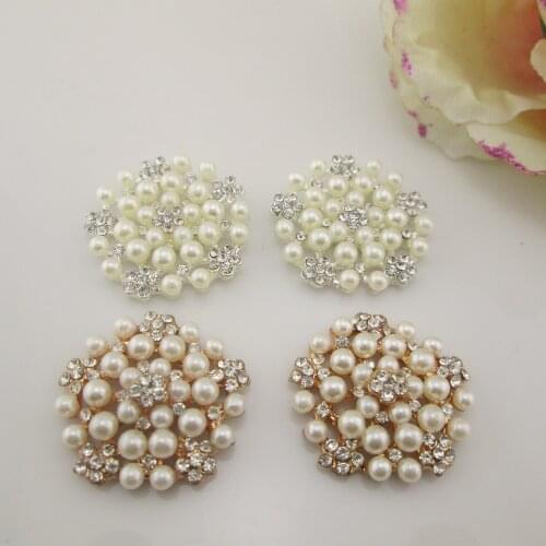 5 X Fashion Ivory Pearl Metal Flatback Rhinestone Button Embellishment For Sewing Craft