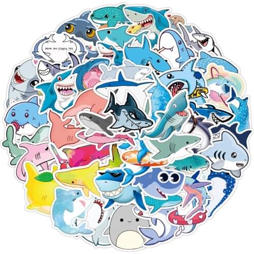50Pcs Cartoon Shark Stickers For Bicycle Car Skateboard Scrapbook Laptop Undersea Animals Sticker Graffiti For Kids Classic Toy