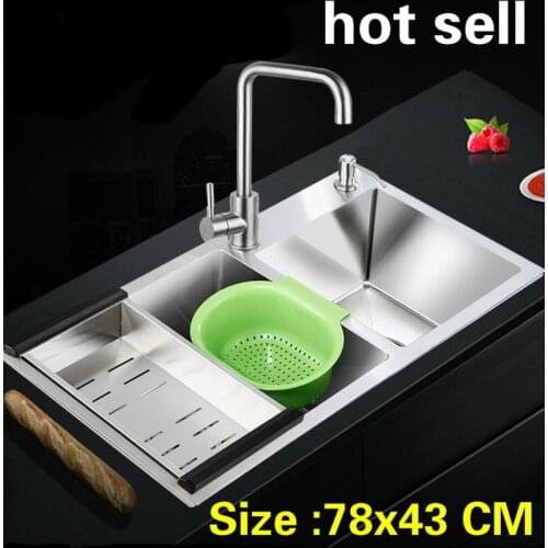 Free shipping Apartment vogue kitchen manual sink double groove durable 304 stainless steel standard hot sell 78x43 CM