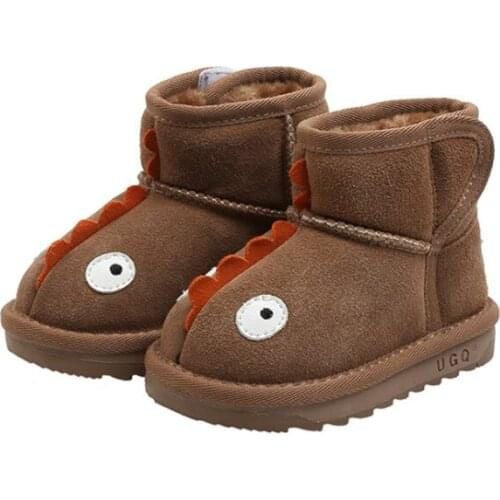 Childrens Snow Boots 2021 Winter Genuine Leather Kids Boots Cut Warm Girls Boys Plush Shoes 21-301-30