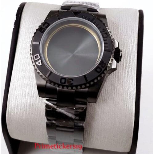 Top PVD PLated 40mm Watch Case Sapphire Glass Stainless Steel Brushed Bezel + Watch Band Fit ETA 2836 MIYOTA Movement
