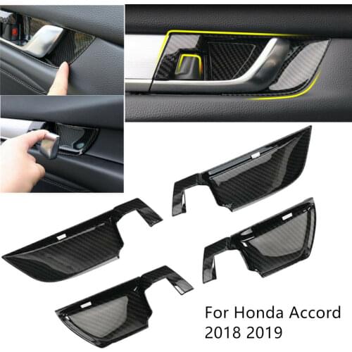 For Honda Accord 2018-2019 Carbon Fiber black Style Inner Door Handle Bowl Cover trim 4pcs