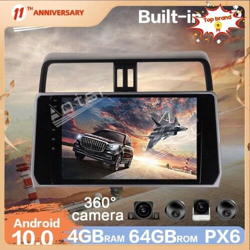 For Toyota Land Cruiser Prado 150 2017 + Android 10 Car Multimedia Radio Player 4G+64GB Car GPS Navigation DSP + 360 Camera DVD