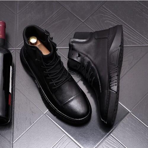 ERRFC British Luxury Mens Black Ankle Fashion Boots Round Toe Lace Up Winter Warm Trending Leisure Hombre Zapatos Size 38-43