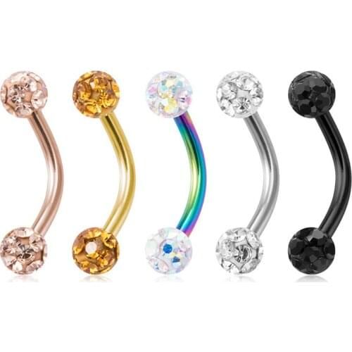 1pc Crystal Eyebrow Piercing Stud Curved Barbell Zircon Stainless Steel Banana Ring Lip Earrings Daith Helix Unisex Body Jewelry
