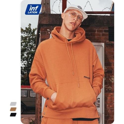 INFLATION Unisex Blank Oversized Hoodies Couple Multicolors Plain Warm Hooded Sweatshirts Mens Thick Fleece Hoodies