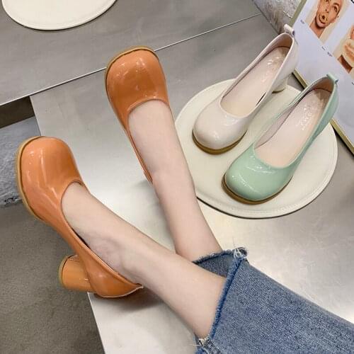 High Heel Leather Shoes 2021 Platform Heels Round Toe Latest All-Match Chunky Sandals Classic Style Branded Pumps Clogs For