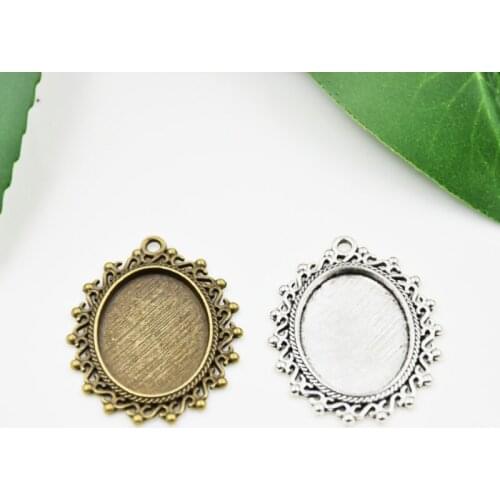 MENGJIALE 15pcs/lot new Two Color Oval Cameo Cabochon Base Settings Charms 38*29mm(Fit 24*18mm dia) Pendants for Jewelry Making