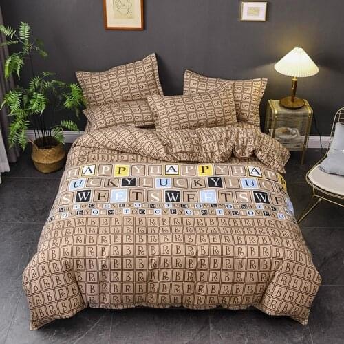 Fashion Letters Bedding Set adult Duvet/quilt cover pillowcase Brown Color Single Queen King Size bed sets