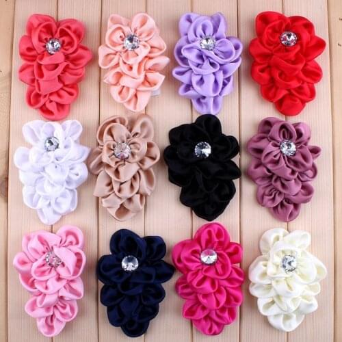 30pcs/lot) 12 Colors Handmade Soft Lchthyosis Shape Fabric Headband Flower Artificial Wedding Decorative Flowers+Bling Buttons