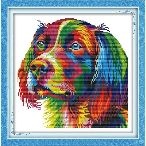 Rainbow dog cross stitch kit aida 14ct 11ct count printed canvas stitches embroidery DIY handmade needlework
