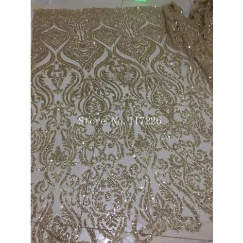 NEW glitter sequins French lace fabric gold colorAfrican tulle tulle embroidery bridal dress wedding gift 5 yards/lot JRB-51200