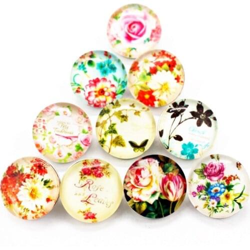 New Arrival 10pcs/lot flower Snap Button pretty Glass round Snap Buttons Fit bangle 18mm DIY Snap Bracelet Jewelry