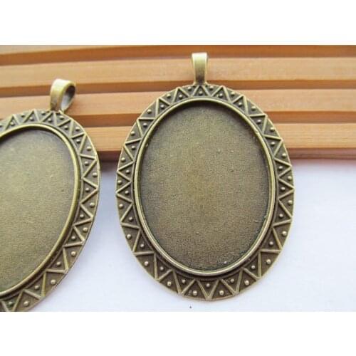 50pcs Antique Silver/Antique Bronze Base Setting Bezel Tray Pendant,fit 30mmx40mm Oval Cabochon/Cameo,DIY Accessory,,Large Bail