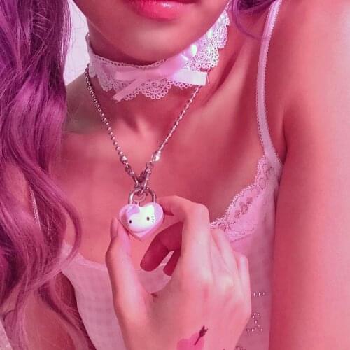 Y2K KT Heart Necklace Lock Ball Chain Necklace Heart Lovely Necklace Vintage Egirl jewelry kawaii hip hop