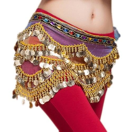 Women Dancewear Clothing Triangle Belt Colored Rhinestone Adjustable Fit 328 Gold Coins Organza Belly Dance Hip Scarf