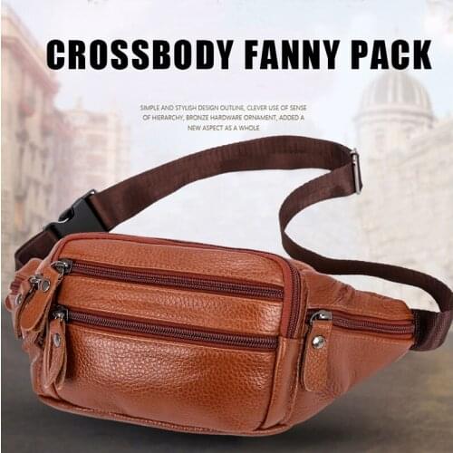 Fanny Pack for Men Women Leather Waist Bag Hip Belt Bag Bum Pouch Fanny Pack Camping Sport Hiking Climbing Shoulder Bag Outdoors