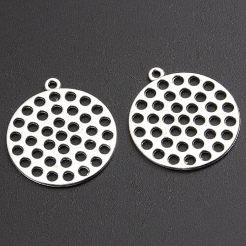 15pcs Silver Color Hollow Perforated Round Tablets Charms Alloy Pendant For Earrings Necklace Diy Jewelry Making A2827