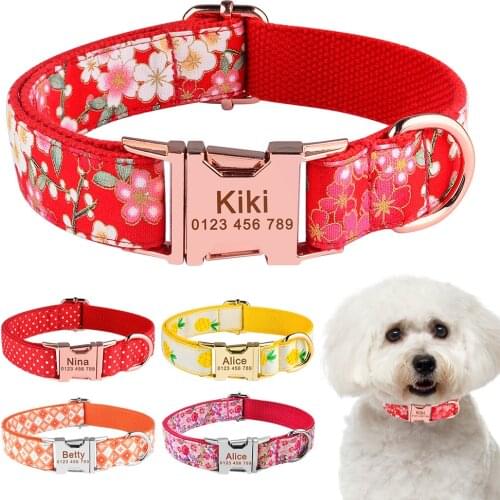 Adjustable Nylon Custom Name Free Dog Collar Personalized Nameplate Dogs Collars Small Large Medium Pet Engraved Printed ID Tag