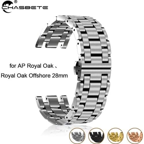Stainless Steel Watch Band 28mm for AP Audemars Piguet Royal Oak Butterfly Clasp Strap Loop Wrist Belt Bracelet Silver + Tool