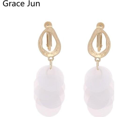 Korea Style Gold Color Copper Material Acrylic Clip on Earrings Without Pierced Elegant Cuff Ear Clip Anti-allergy Gift