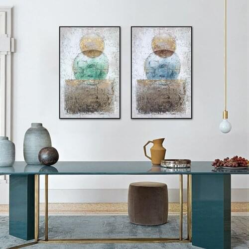 Nordic Geometric Circle Square Gold Foil Painting On Canvas Fashion Blue Coffee Posters And Prints Wall Art For Home Decor