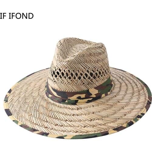 2021 Big Wide Brim Camouflage woven Straw Hat For Men Women Summer Sun Beach Cap Panama Fishing Fisherman Cap