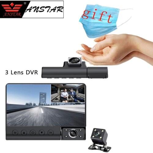 ANSTAR 4 inch Three Lens Car DVR HD 1080P 170 Wide Angle G-Sensor Motion Detection With Rear View Camera Video Recorder Dashcam