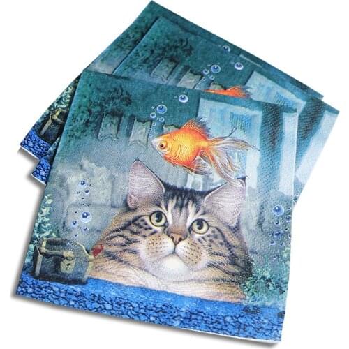 25x25cm 20pcs/lot Vintage Paper Napkins Tissue Cute Cat Fish Craft Decoupage Paper Wedding Kid Birthday Party Servilletas