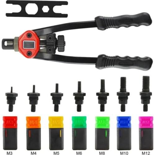 Rivet Nut Gun Riveter Tool Mandrel Nut M3-M12 Kit For Home Decor Hardware Repair Workshop Hand Tool Dual-handle Pull Rivet Cap